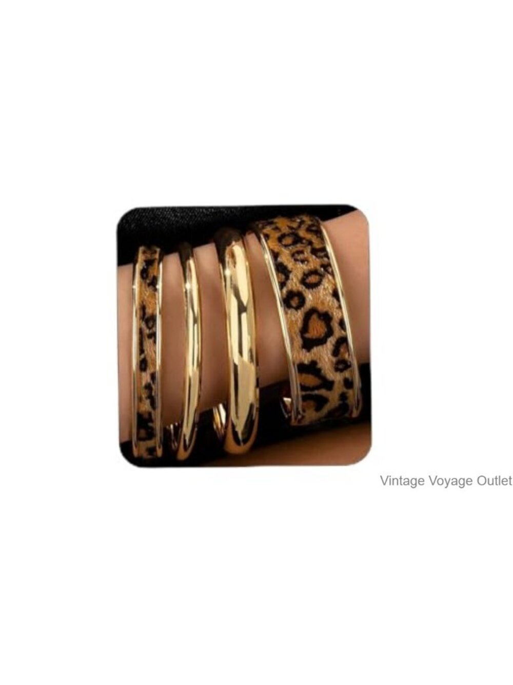 Gold Plated Leopard Print Bangle Bracelets Chunky Wide Cuff Stack Set